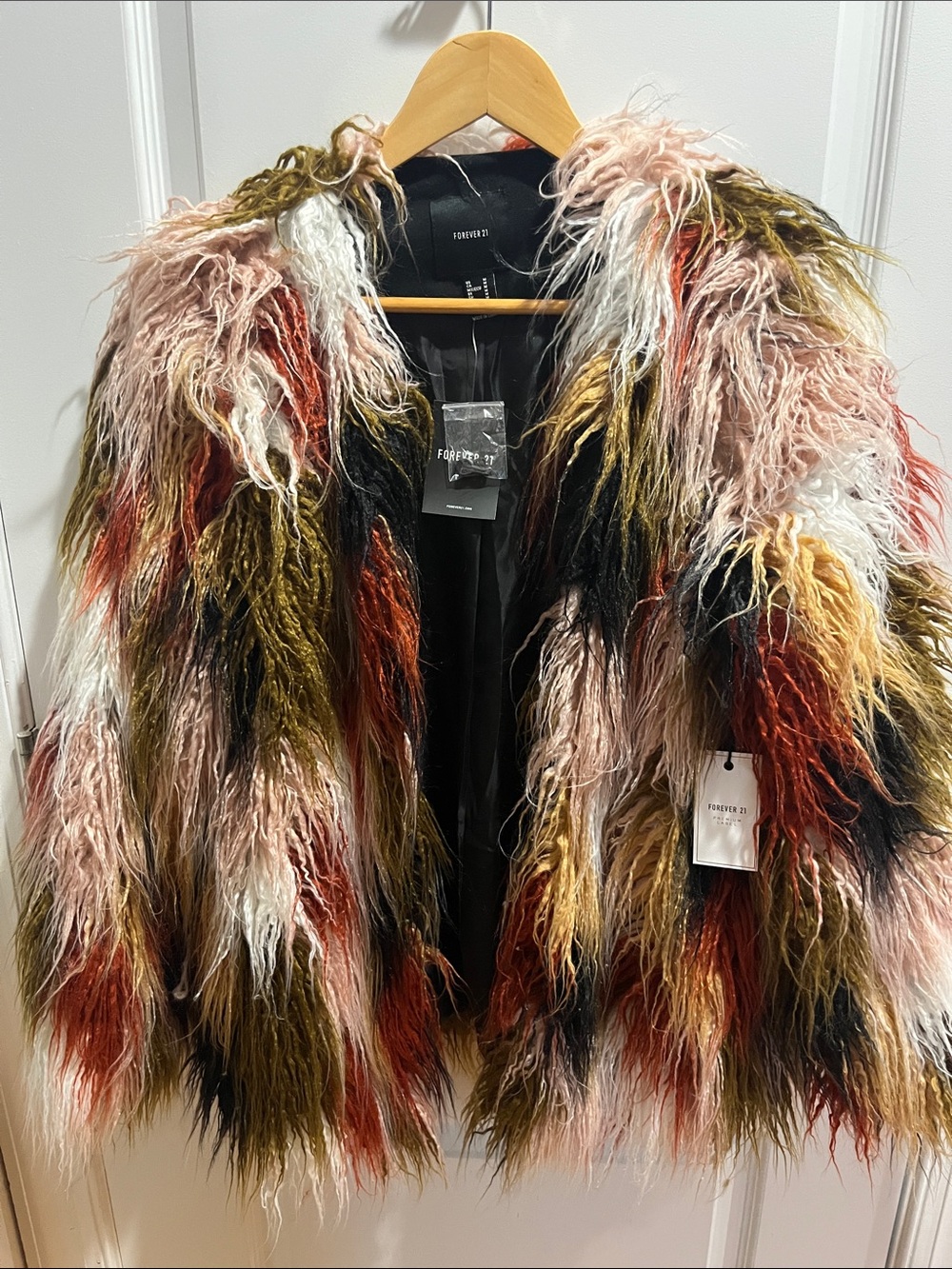 Forever 21 Multicolor Faux Fur Statement Jacket - Pink/Green/Black